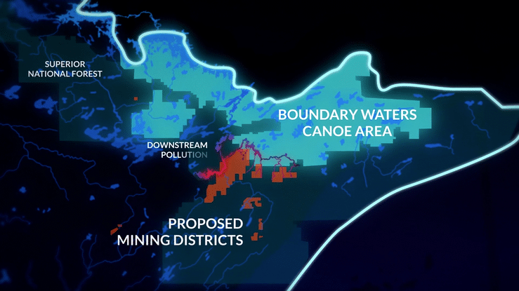 A GIF detailing the path of pollution from a Twin Metals mine