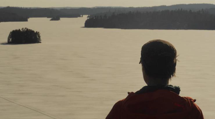 Photo of Amy Freeman looking over snowy Boundary Waters