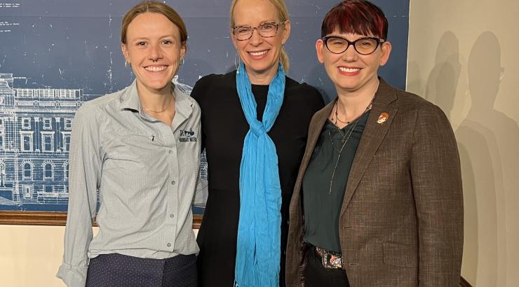 Three women at press conference at MN Capitol