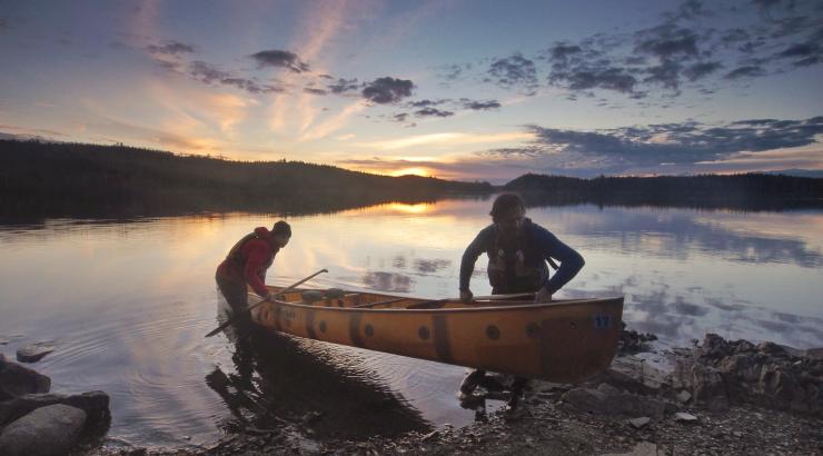 canoe portage at sunrise
