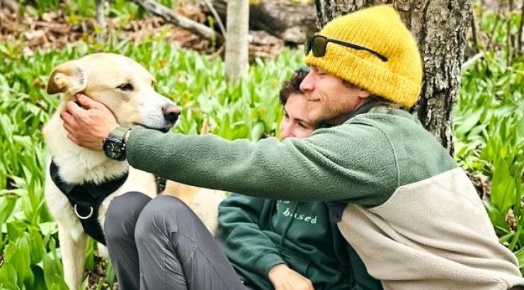 Ben Seaton, his partner and dog enjoying spring weather.