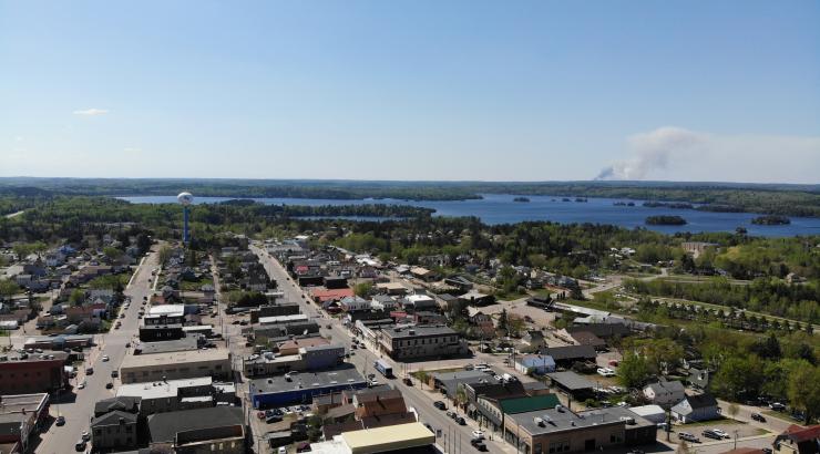 Ely Aerial pic with smoke in background 