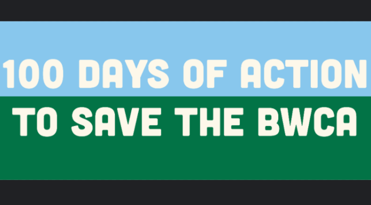 banner reading "100 days of action to save the BWCA"