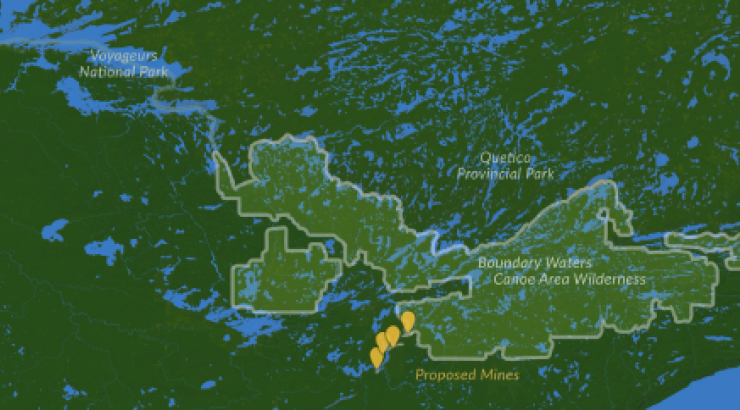 Map of proposed mine sites near Boundary Waters