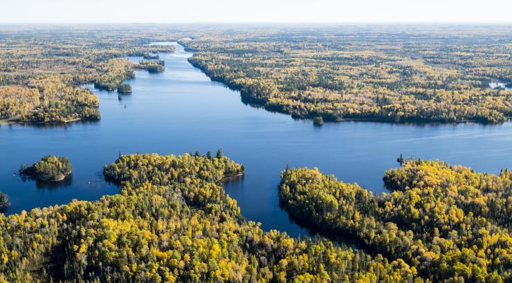 Aerial photo of boundary waters in Fall