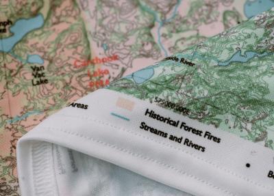 Close-up of a fabric Boundary Waters map