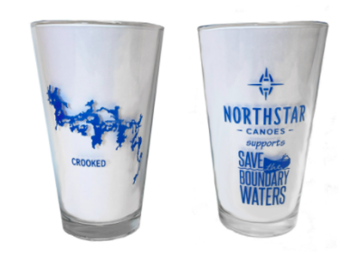 Two pint glasses with blue print