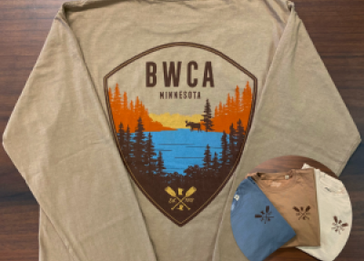 Long sleeve t-shirt with BWCA and lake with trees design
