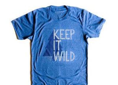 Blue t-shirt with white text that says "Keep it wild"