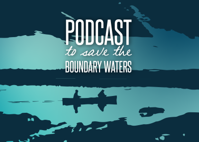 Podcast logo, blue outline of canoe