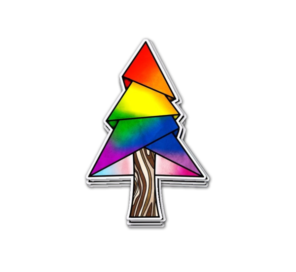 Outside Safe Space Sticker. Pine tree with rainbow colors 