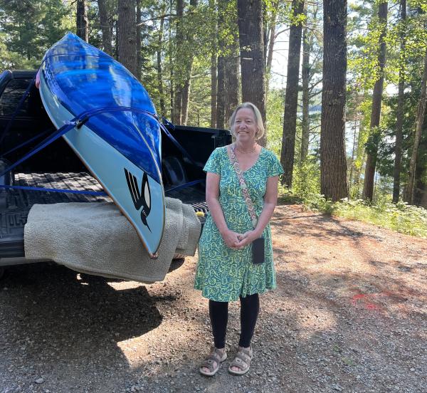 Cathy with her new canoe