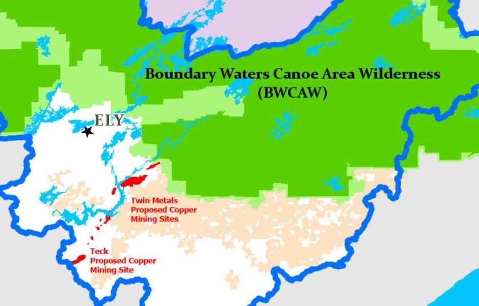 Map of proposed mine site on the eastern end of Birch Lake. 