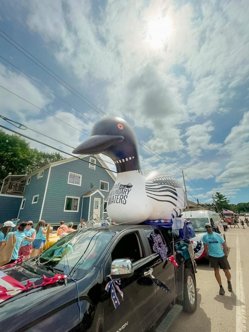 Loon blow up on top of truck 