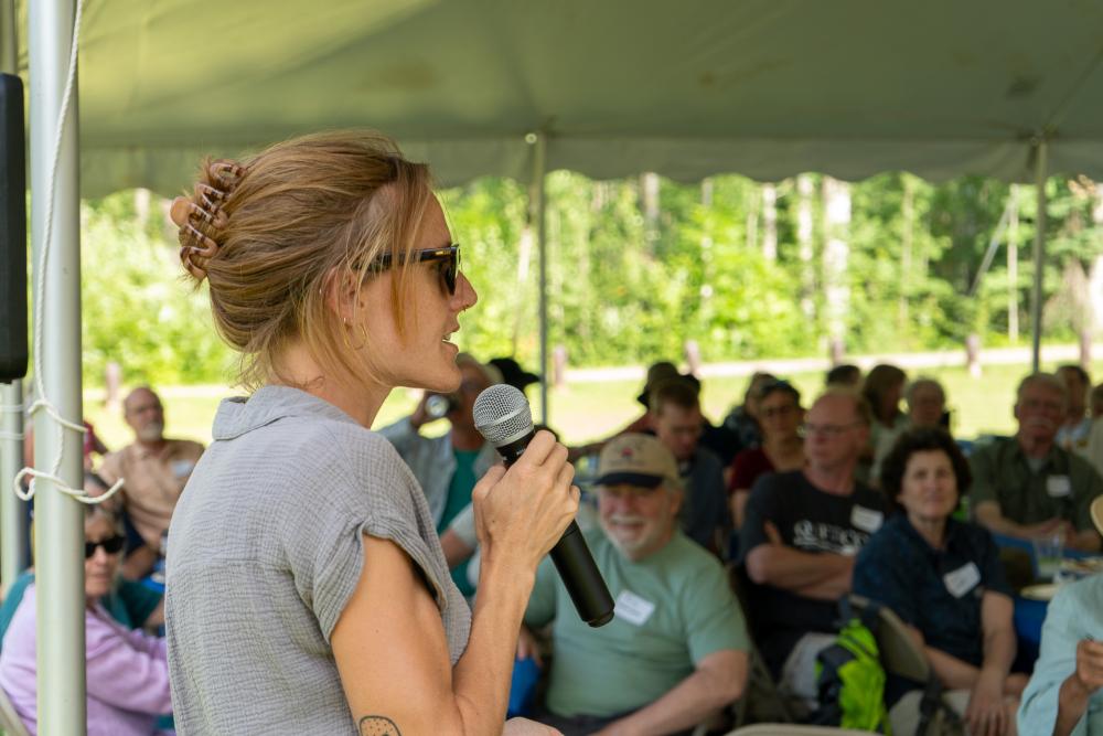 Ingrid Lyons speaking to crowd
