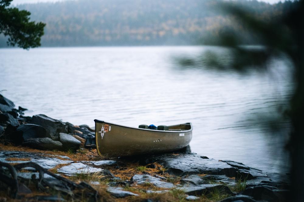  canoe on rainy day 