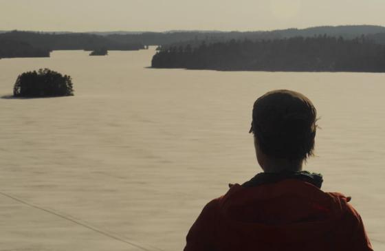 Photo of Amy Freeman looking over snowy Boundary Waters