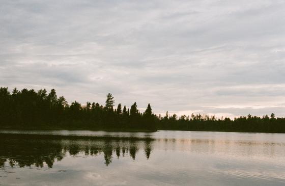 photo of gray sky and trees reflecting onto water