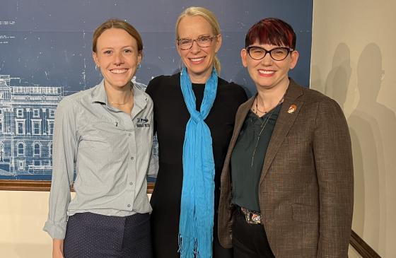 Three women at press conference at MN Capitol