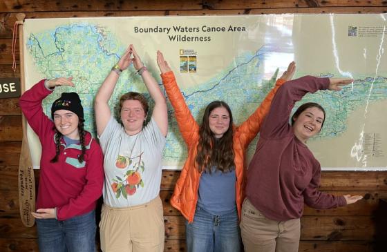 Hudson Bay Girls spelling out BWCA with their bodies