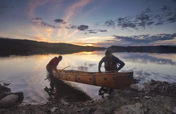 canoe portage at sunrise