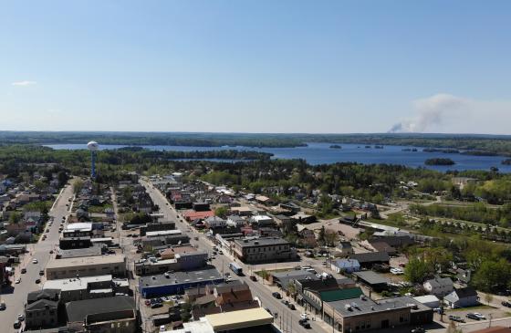 Ely Aerial pic with smoke in background 