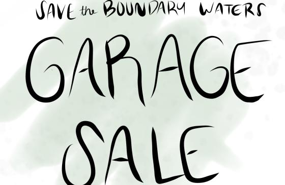 text reads "Save the Boundary Waters Garage Sale"