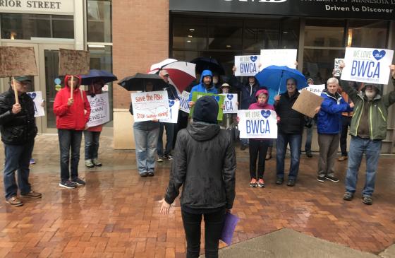 Photo of supporters rallying in Duluth holding signs that sayd "We love the BWCA"
