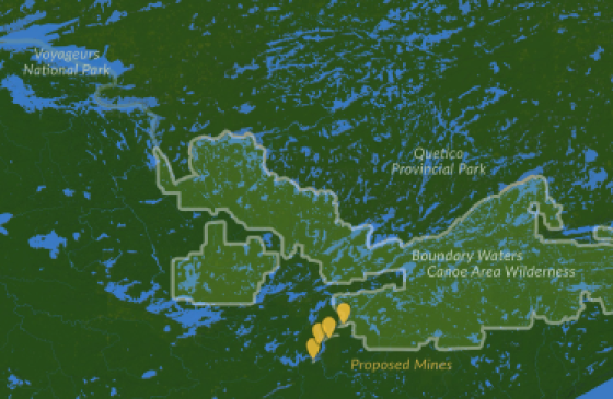 Map of proposed mine sites near Boundary Waters