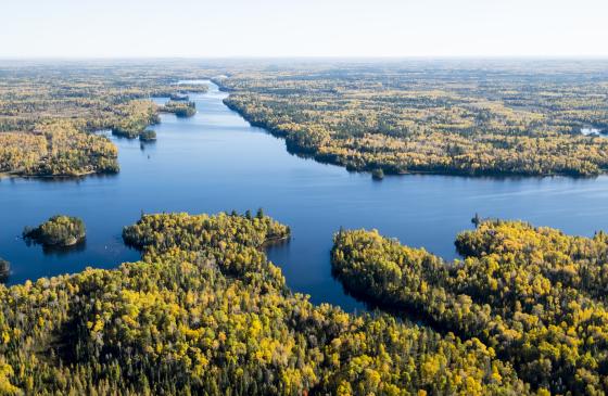 Aerial photo of boundary waters in Fall
