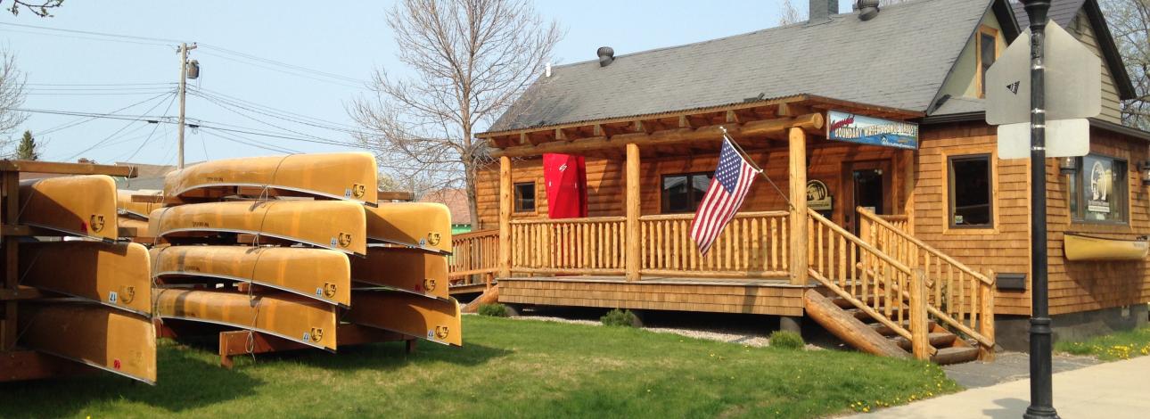 Outfitter in Ely with canoe rack